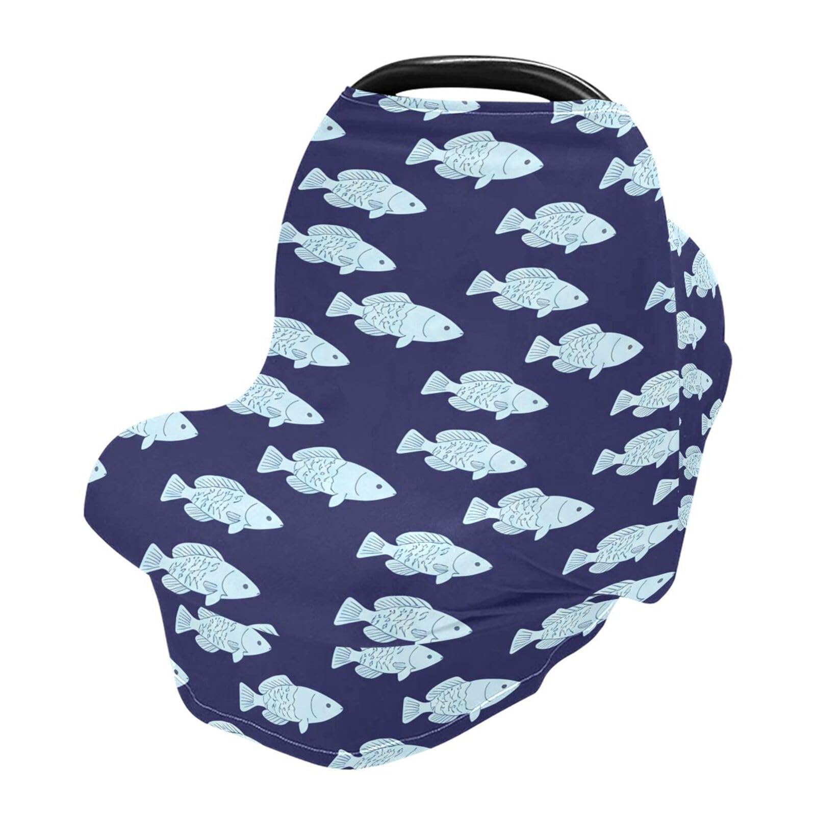 Nesatuwa Baby Car Seat Cover Blue Fish Deep Breastfeeding Covers Stretchy Breathable Multi-Use Cover Carseat Canopy for Girls and Boys