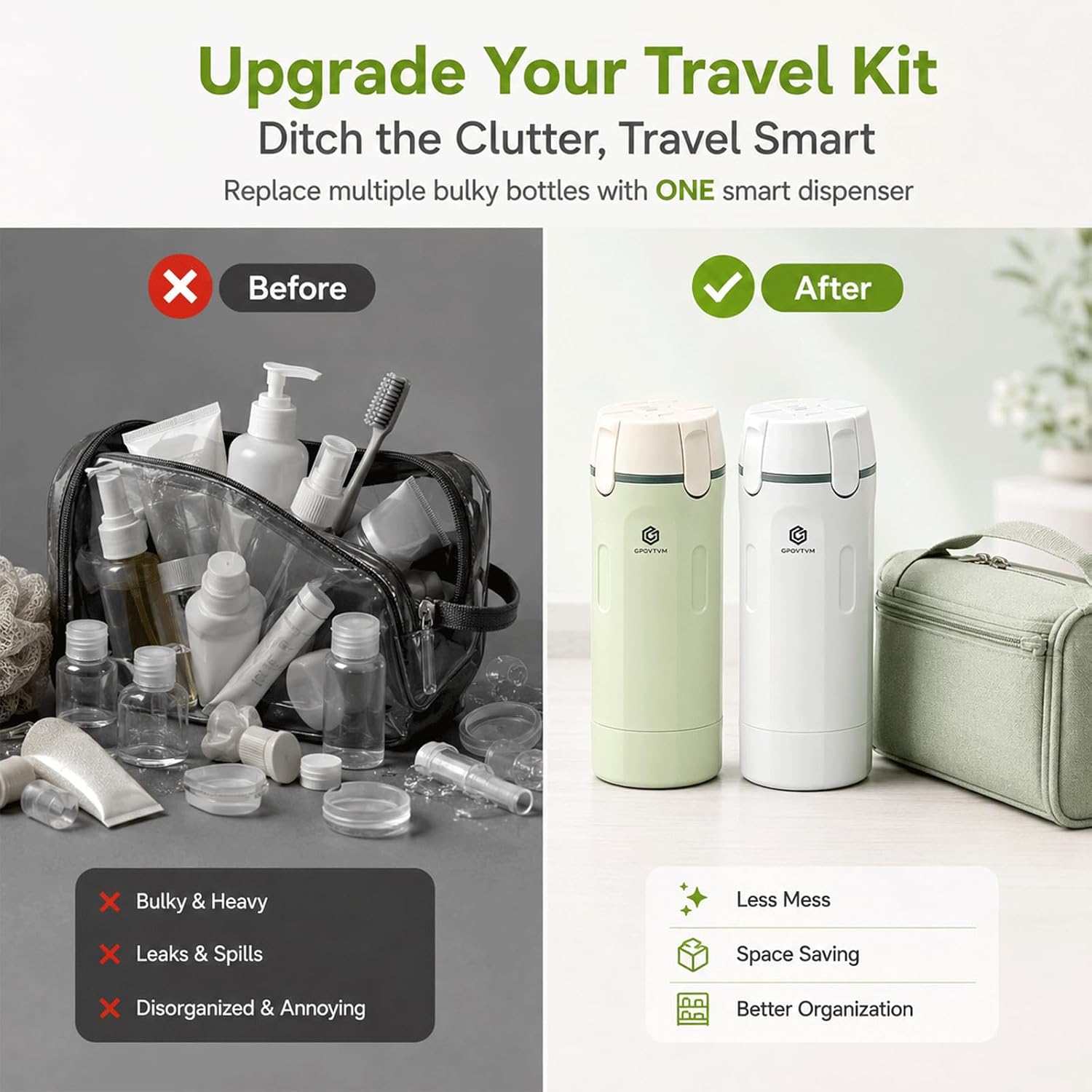 2 Pack 4 in 1 Travel Dispenser Bottle Four One Items Toiletry Containers Shampoo for Toiletries 4in -1 Soap 4-in-1 Leak Proof Rotatable Setpump Creams Sized TSA Refillable Lotion Cosmetic to Fill