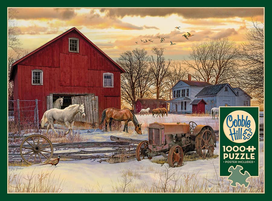 Cobble Hill Puzzle de 1000 pièces – Hiver à la ferme – Exemple d'affiche incluse