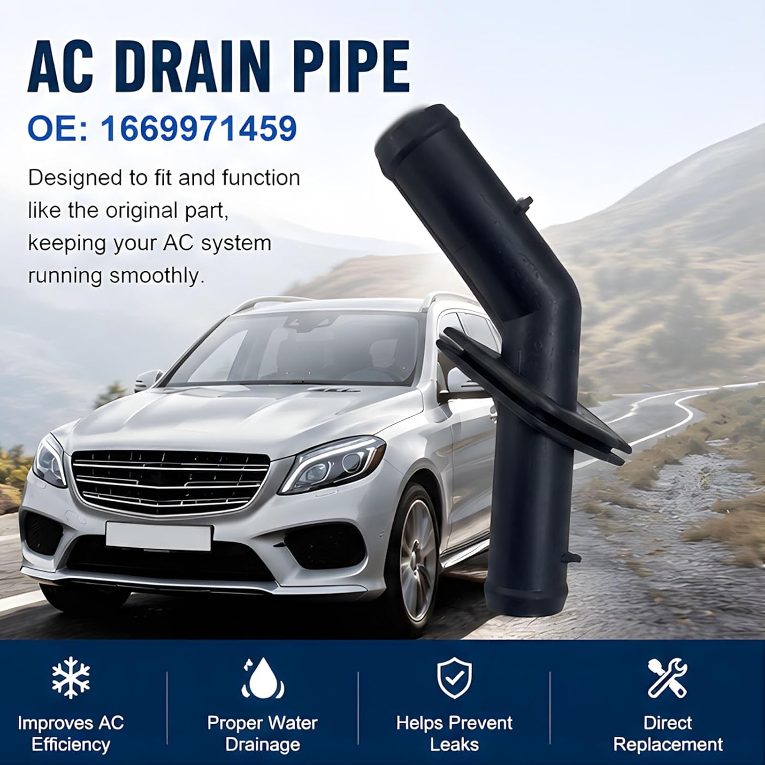 Engine Bay HVAC Hose Connector Replacement with OE 1669971459 Reference, AC Drain Pipe Part for Direct Repair Service, 1 Piece, Size Check Support