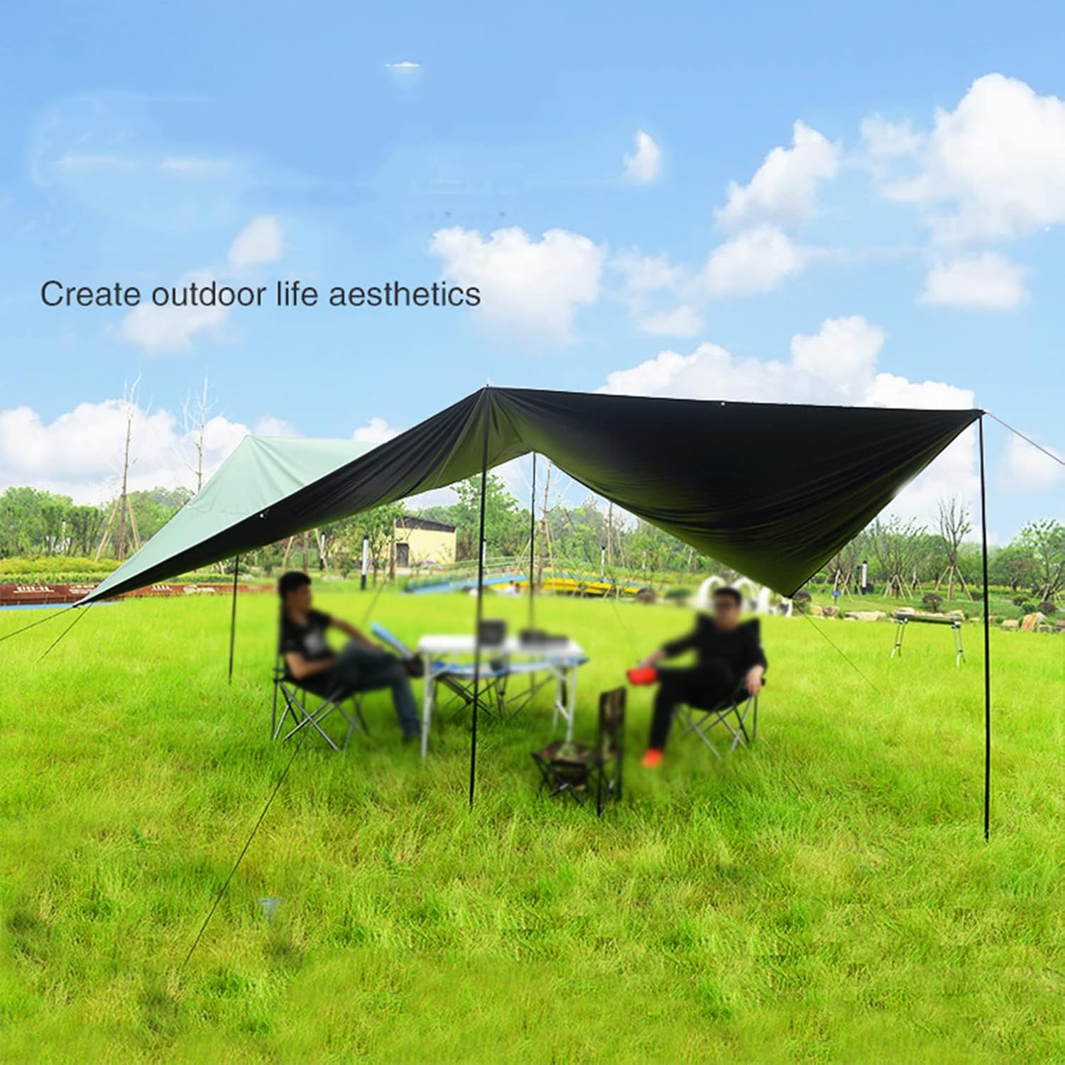 Tent Tarp with 2 Poles,Light Ripstop Waterproof Portable Tarp Multifunctional Outdoor Camping Traveling Awning Backpacking Tarp Shelter Rain Tarp PU3000mm-Anti-UV,Green (450x600cm(14.8x19.7ft)) ()