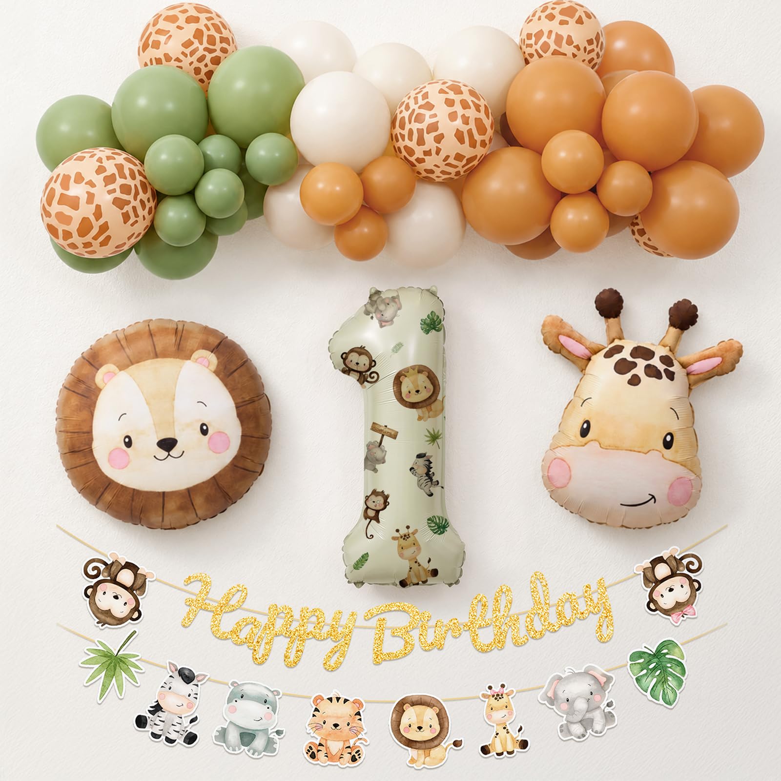 Wuokkig Jungle Animal Balloons, 49pcs Safari 1st Birthday Decorations