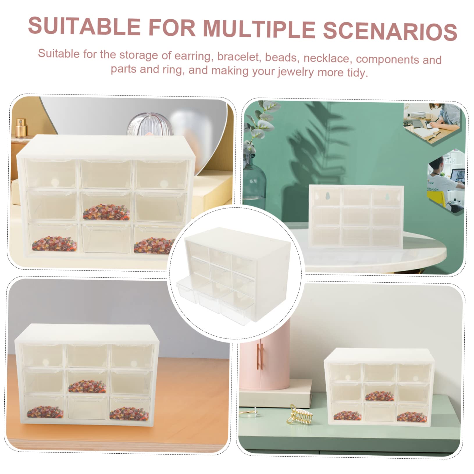 VILLCASE Drawer Storage Box Set 9 Compartments for Desktop Jewelry Crafts Small Items Bead Organizer Earring Container