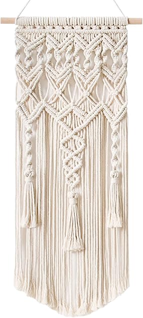 Mkouo Macrame Woven Wall Hanging Boho Chic Bohemian Home Geometric Art Decor - Beautiful Apartment Dorm Room Decoration, 74cm (L) x 33cm (W)