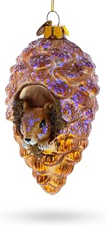 Squirrel Nestled in Pine Cone Blown Glass Christmas Ornament