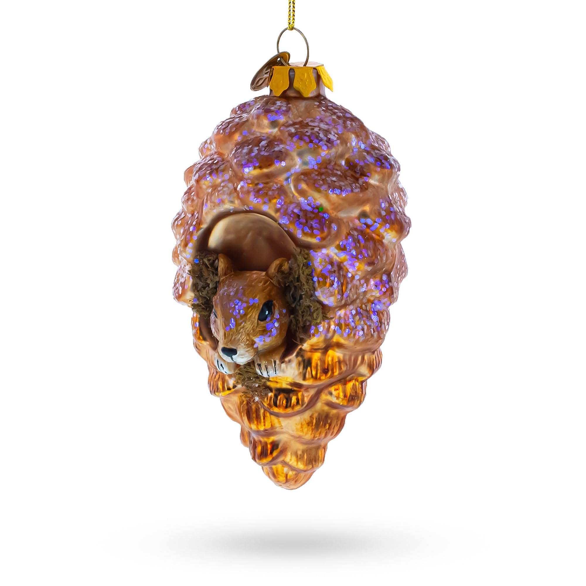 Squirrel Nestled in Pine Cone Blown Glass Christmas Ornament