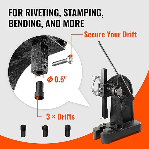 Miniatura 3 de VEVOR Prensa de árbol, prensa de eje tipo trinquete de 3 toneladas, prensa de eje de palanca de trinquete con volante, altura máxima de 12.2