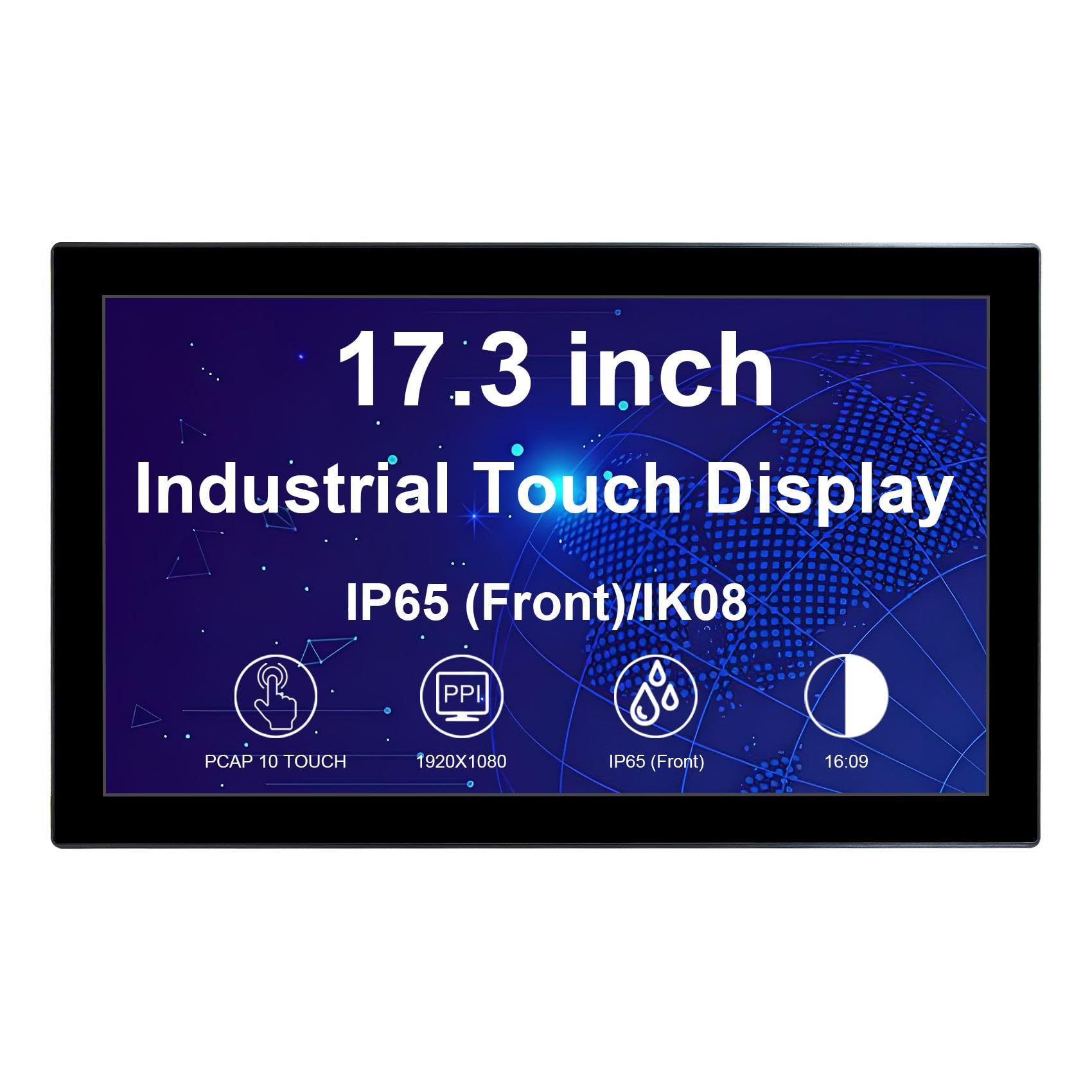 VSDISPLAY 17.3'' 1920x1080 Industrial Touch Monitor IP65 Front Waterproof