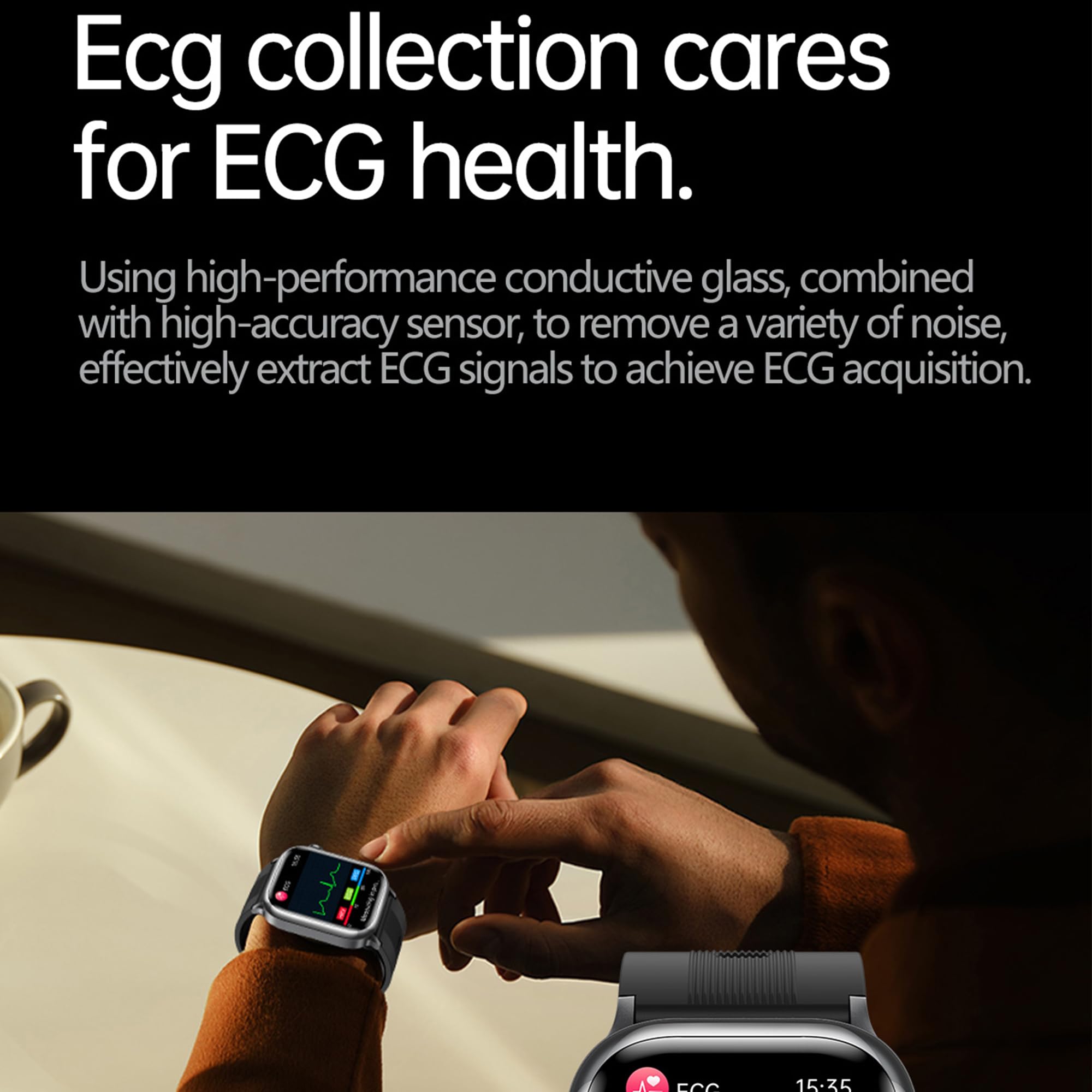 Montre Intelligente pour Homme et Femme, écran Retina AMOLED de 5,2 cm,Batterie 530 mAh, informations ECG,NFC,Bluetooth 5.3,données de Jugement assistées intelligentes AI (Noir)