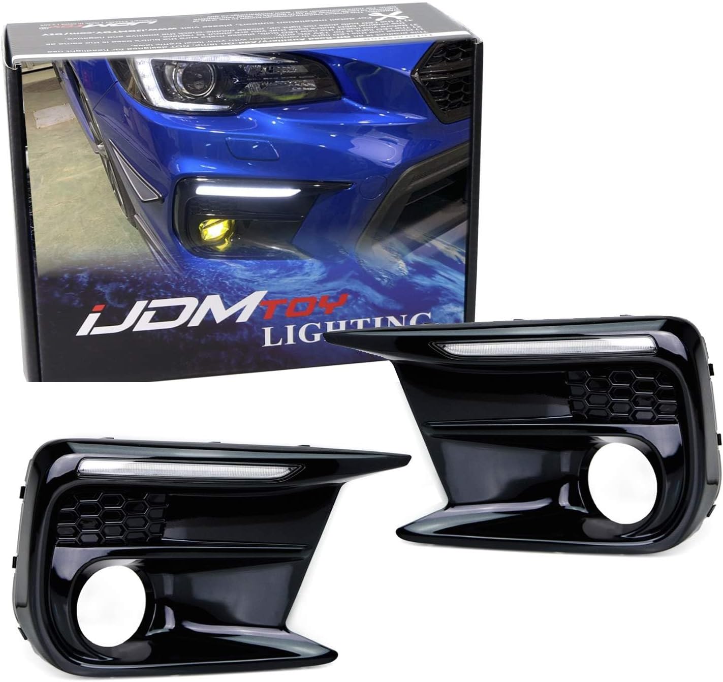 iJDMTOY White/Amber Dynamic Sequential Flash Switchback LED Daytime Running Lights w/Fog Lamp Opening Bezels Compatible with 2018-2021 Subaru WRX/WRX STI