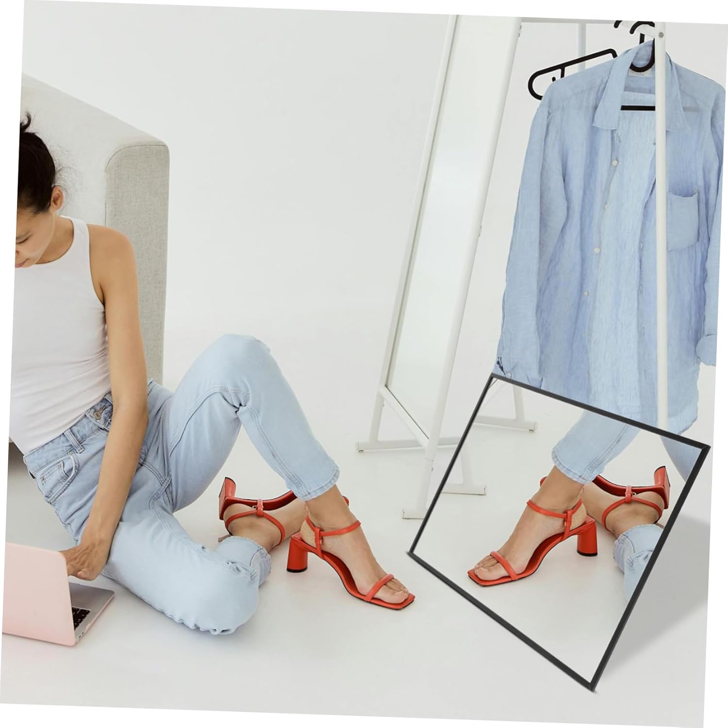 High Definition Small Dressing Floor Mirror with Stable Freestanding Design for Shoe Stores and Bedrooms Multi Functional Decorative Makeup Mirror with Aluminum Frame Compact for