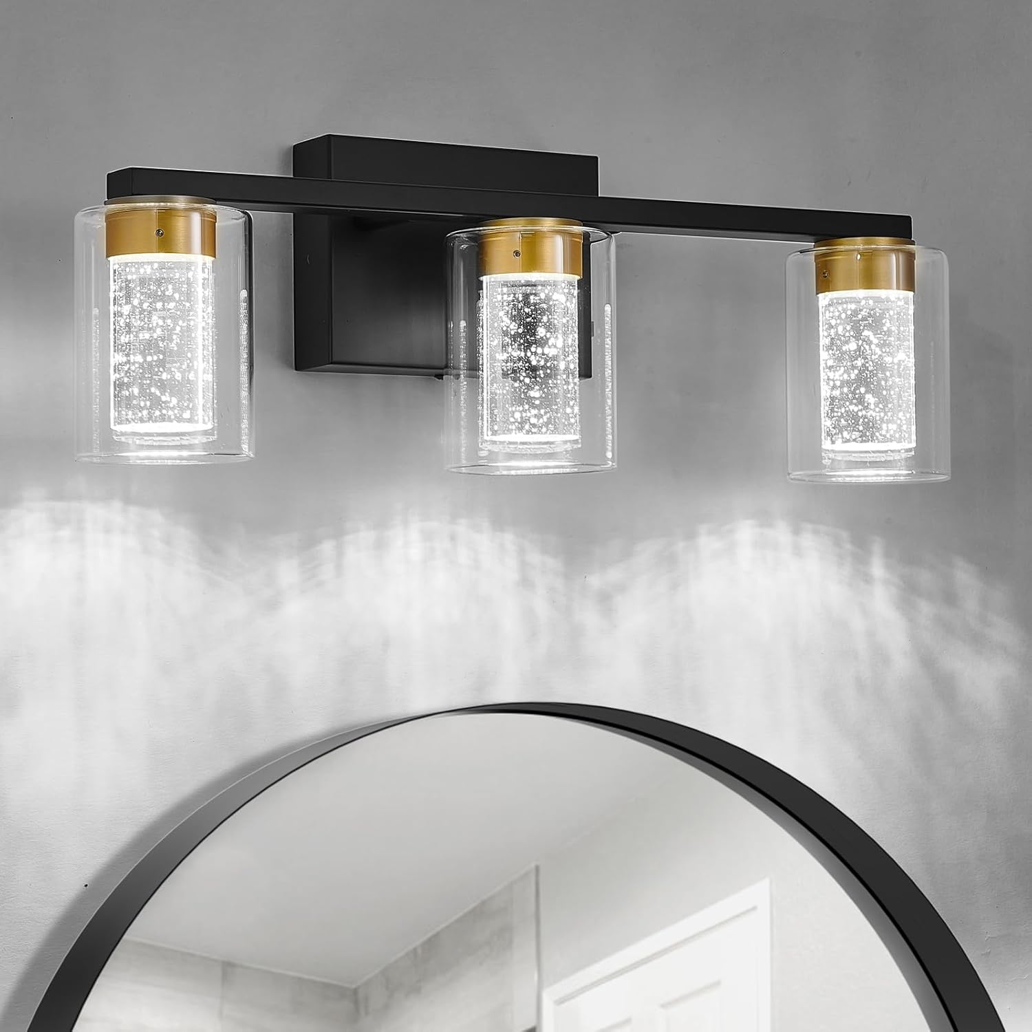 Black and Gold Bathroom Vanity Light, 3 Light Bathroom Light Fixtures