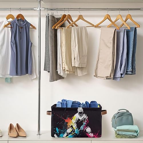 Miniatura 5 de Cesta de almacenamiento colorida para jugador de hockey de lona duradera, plegable, caja organizadora de juguetes con asas para estantes, armario,