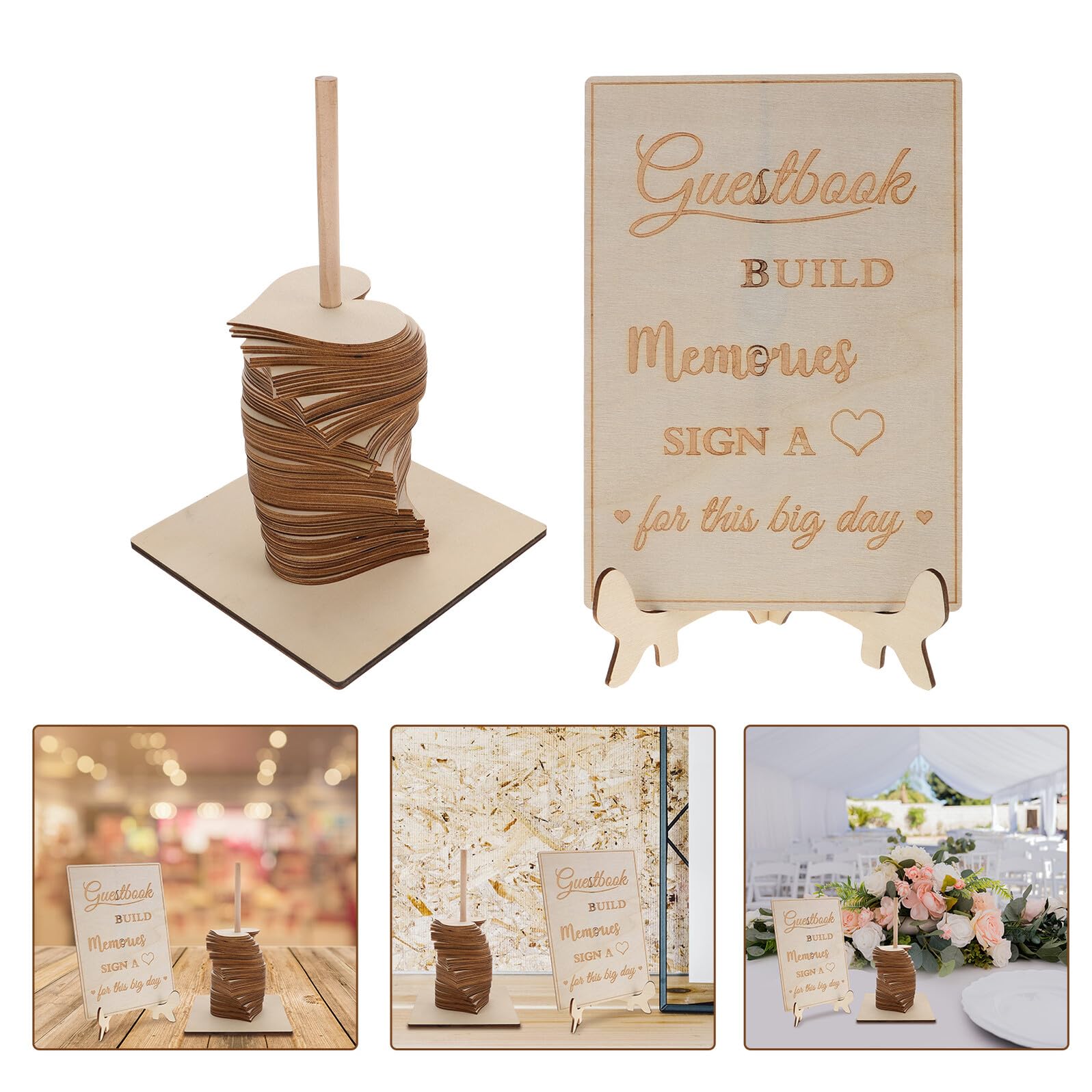 Gatuida Libro de Firmas de Madera Forma de Corazón para Bodas Decoración Rústica Boho Letrero Alternativo para Recepciones y Eventos Artículo Esencial para Decoración de Bodas