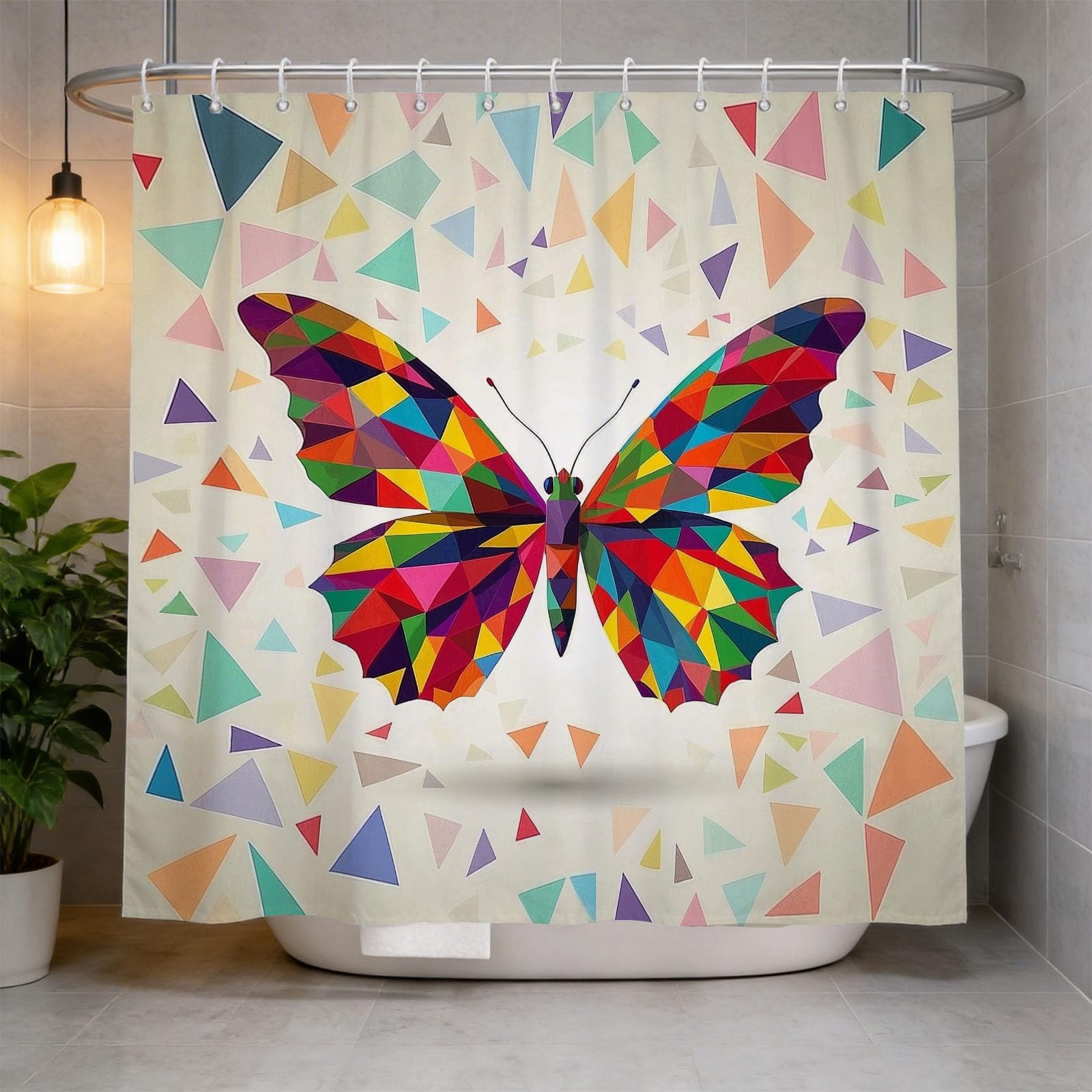 Hongduo 3D Butterfly Shower Curtain for Stalls Bathtubs Geometric Creativity Bathroom Decor Shower Curtain Set Polyester Fabric Waterproof 120x180cm/48X71 Inch with Hooks