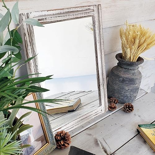 Miniatura 6 de AAZZKANG Espejo de Pared Rústico Rectangular con Marco de Madera Espejos Grandes 20"x16" Decorativo para Dormitorio Baño Sala de Estar Casa de Campo