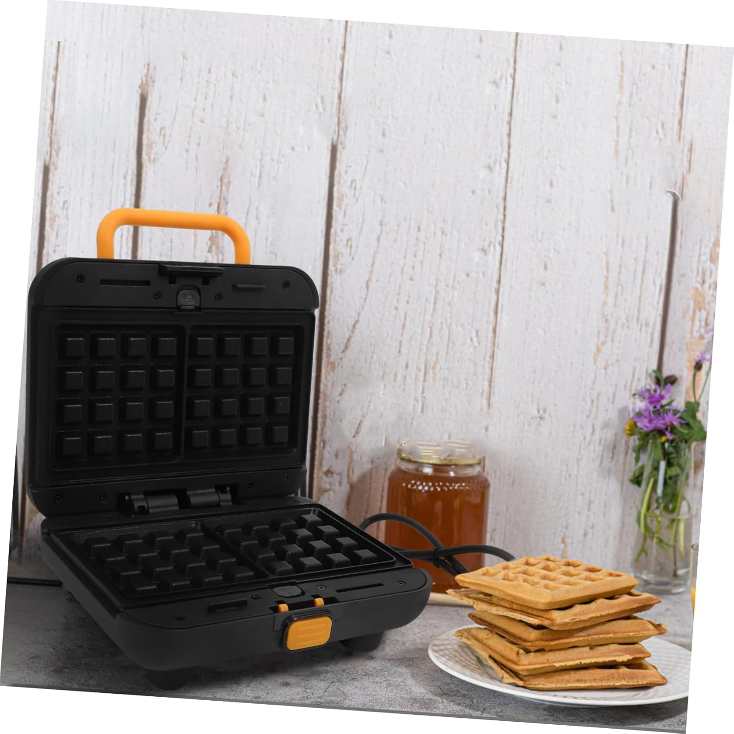 1Set Mini Waffle Maker Machine Compact Electric Breakfast Maker Non Slip Design for Home Use Versatile Kitchen Toaster for Waffles Sandwiches and More US Plug