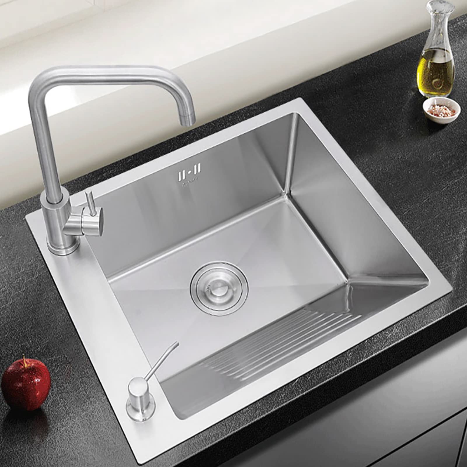 Fregaderos, Fregadero de Cocina Balcón Fregadero de Acero Inoxidable Fregadero Manual con Tabla de Lavar Fregadero Individual Fregadero de Lavandería Fregadero Multifuncional Engrosado/Plata3/