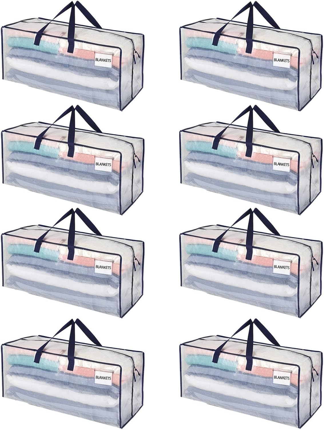 VENO 8 Pack Moving Bags w/Backpack Straps, Heavy Duty, Moving Boxes Alternative, Packing Supplies, Large Storage Totes for Dorm Room Essentials with Zipper for Clothes (Clear, 8 Pack)