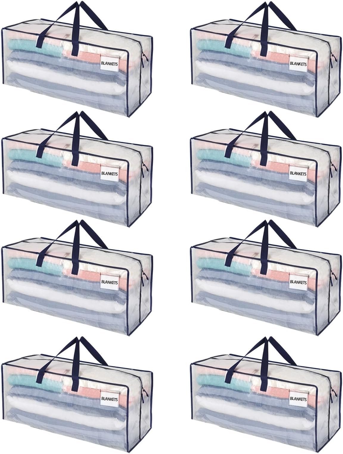 VENO 8 Pack Heavy Duty Extra Large Clear Moving Bags W/Backpack Straps Strong Handles & Zippers, Storage Totes For Space Saving, Fold Flat, Alternative to Moving Box (Clear, 8 Pack)