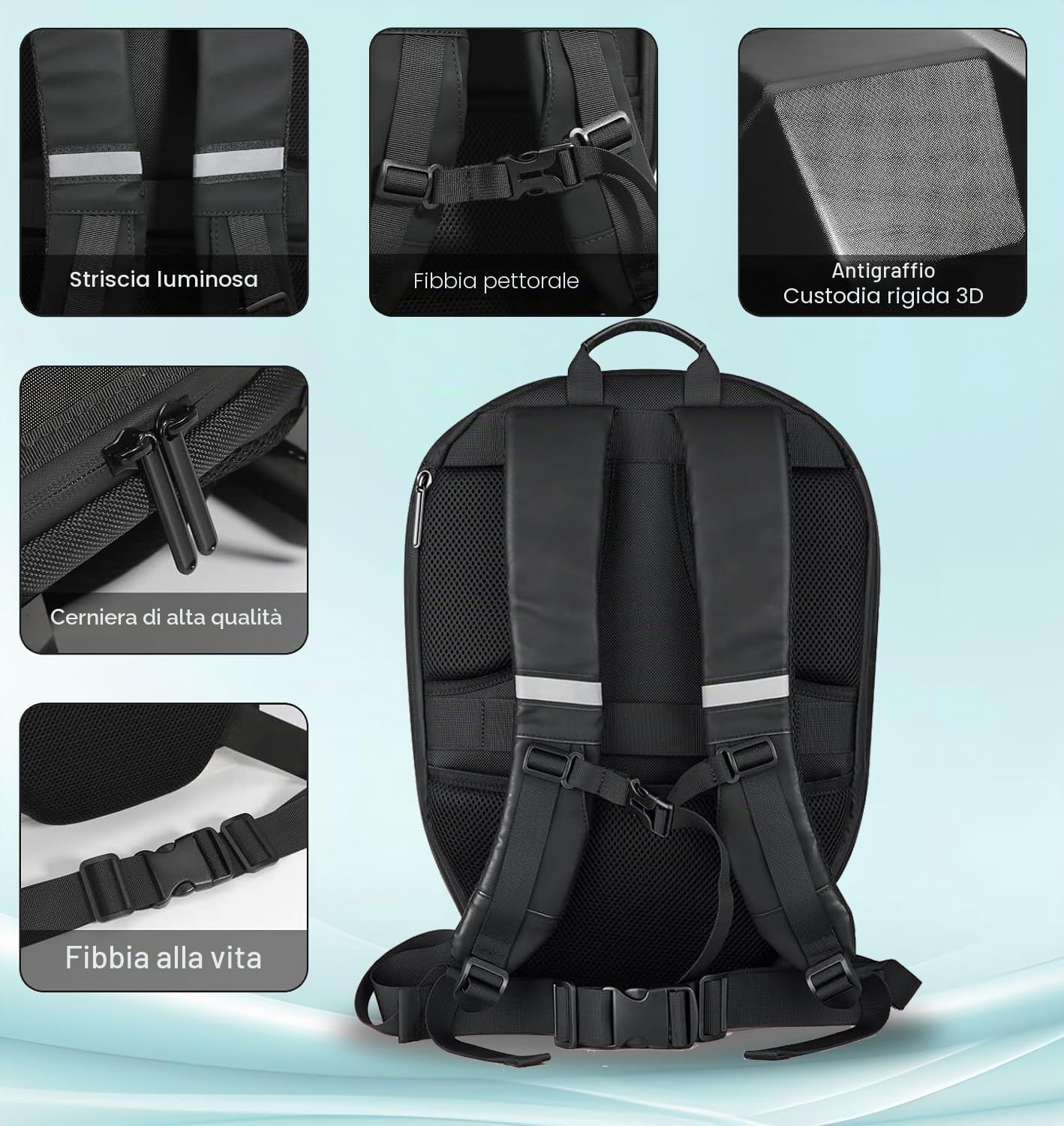 Crelander Zaino da moto, con LED programmabile Knight, borsa rigida per computer portatile, zaino per casco da motociclista