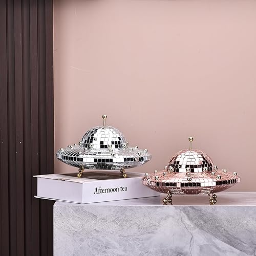 Miniatura 9 de Bola de discoteca OVNI retro, decoración de OVNI con temática espacial, luces de discoteca reflectantes para fiestas, bola de discoteca de espejo