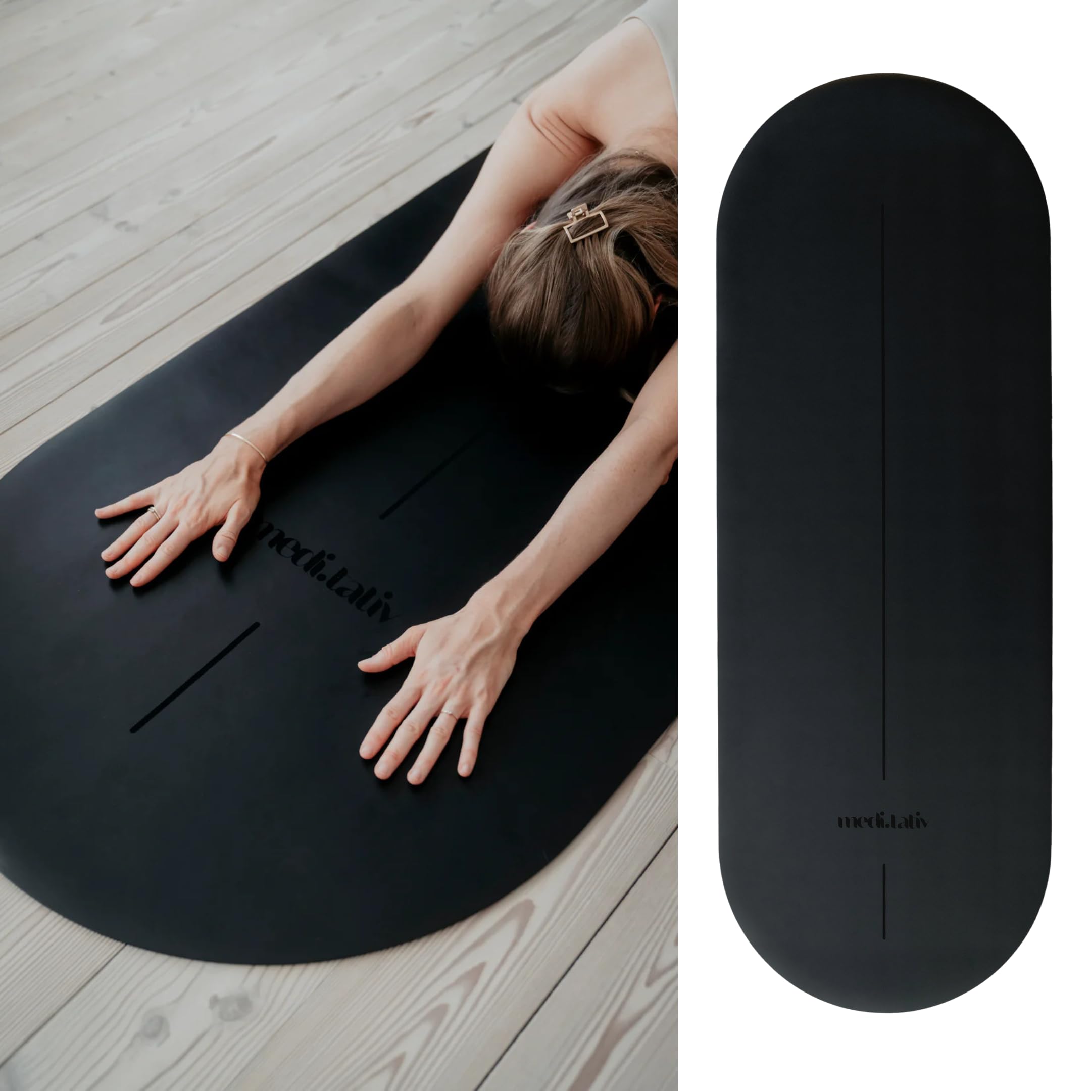 Esterilla ovalada de yoga y pilates en forma de cápsula, 190 x 68 x 0,42 cm, protege las articulaciones, antideslizante y biodegradable, incluye correa de transporte, certificado TÜV y