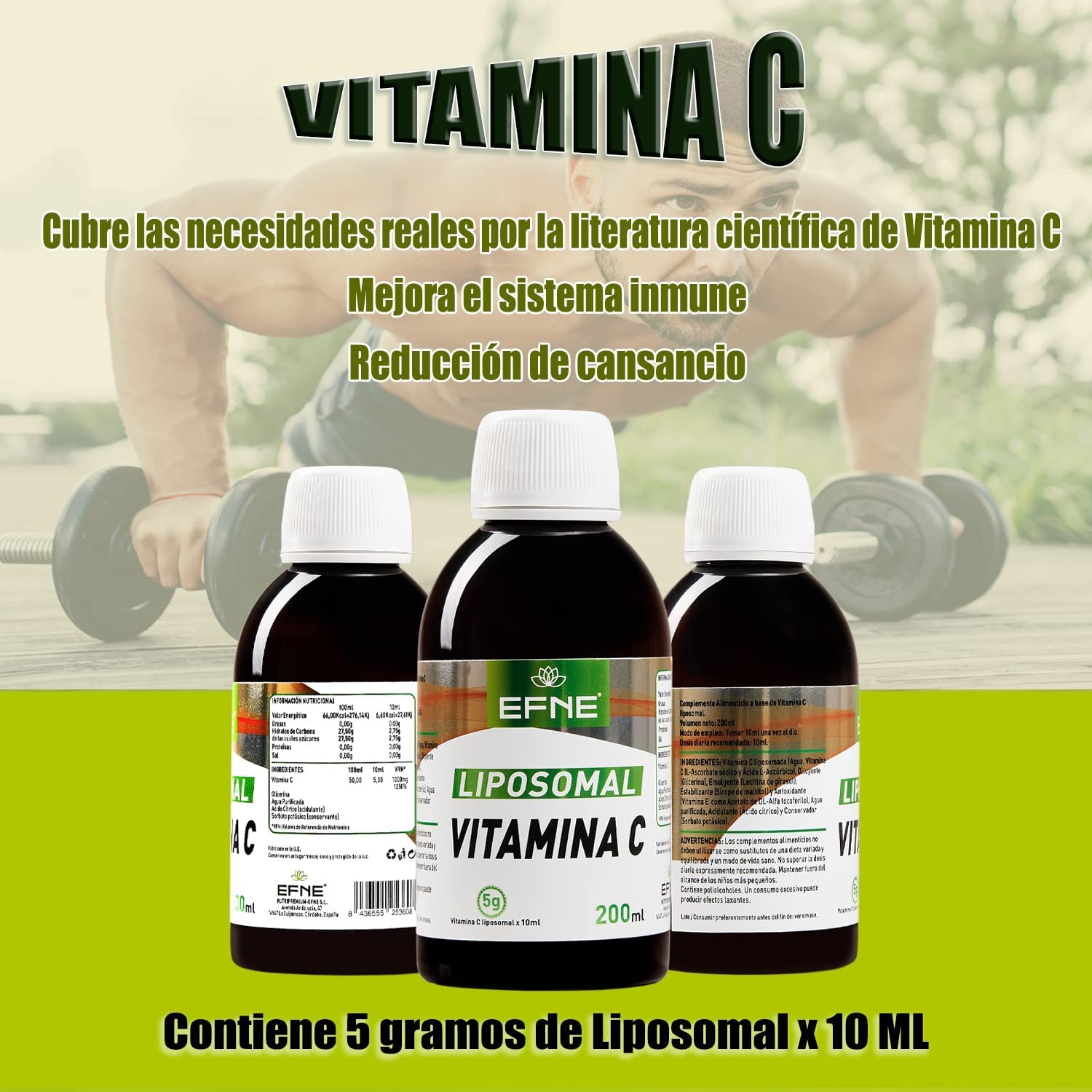 Vitamina C Liposomal 100% | Botella de 500 ML | 5 Gramos de LIPOSOMAL por 10 ML | Máxima absorción | Dosificación Potente | Suministro para más de 1 mes | EFNE |