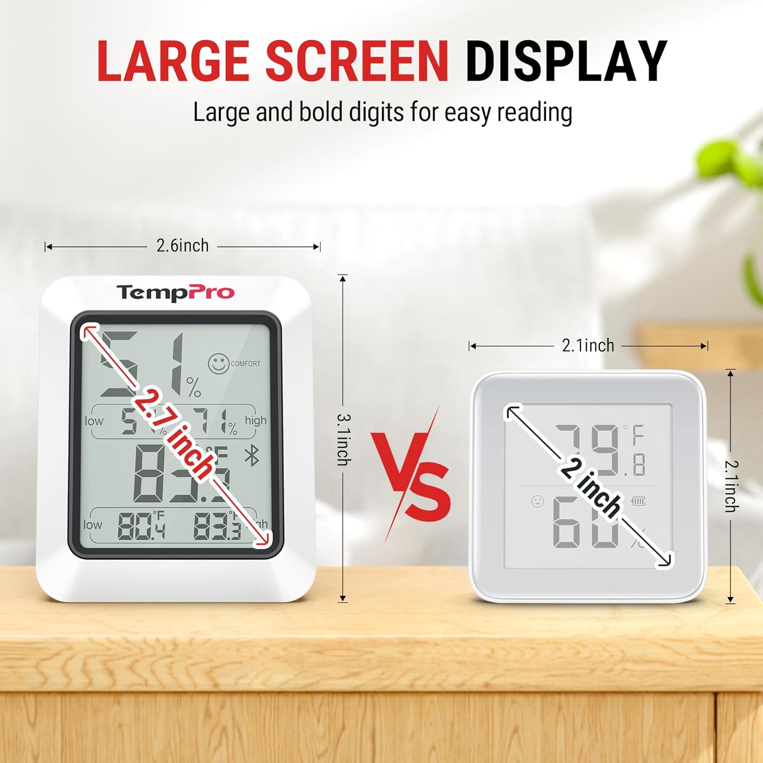 TempPro Hygrometer Thermometer for House, Bluetooth Room Indoor Greenhouse Thermometer Monitor Up to 260FT, Backlit Humidity Meter Temperature Sensor with 2-Year Data Export(Previously ThermoPro)
