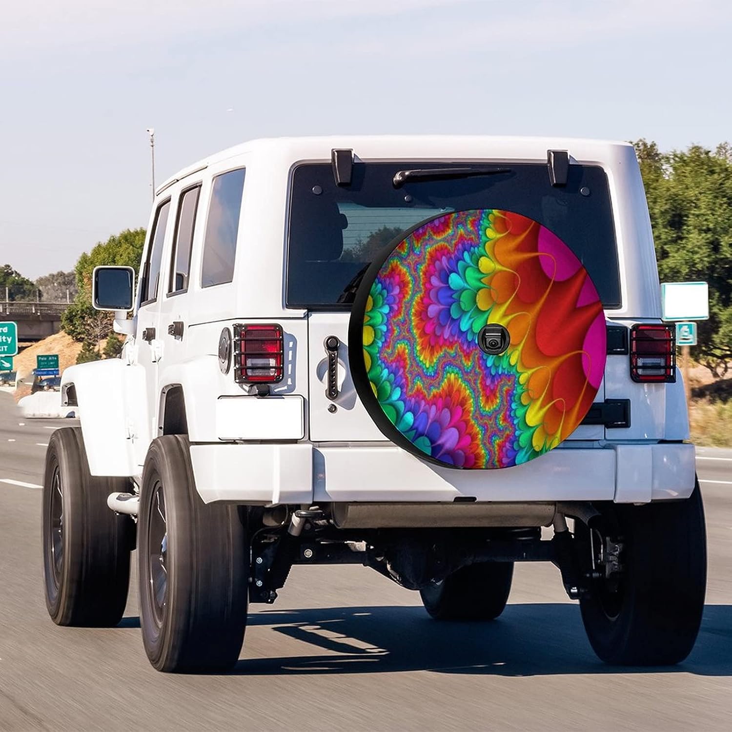 Tie Dye Abstract Rainbow Color Spare Tire Cover with Backup Camera Hole Wheel Tire Cover Fit Trailer, RV, SUV and Many Vehicle 18inch