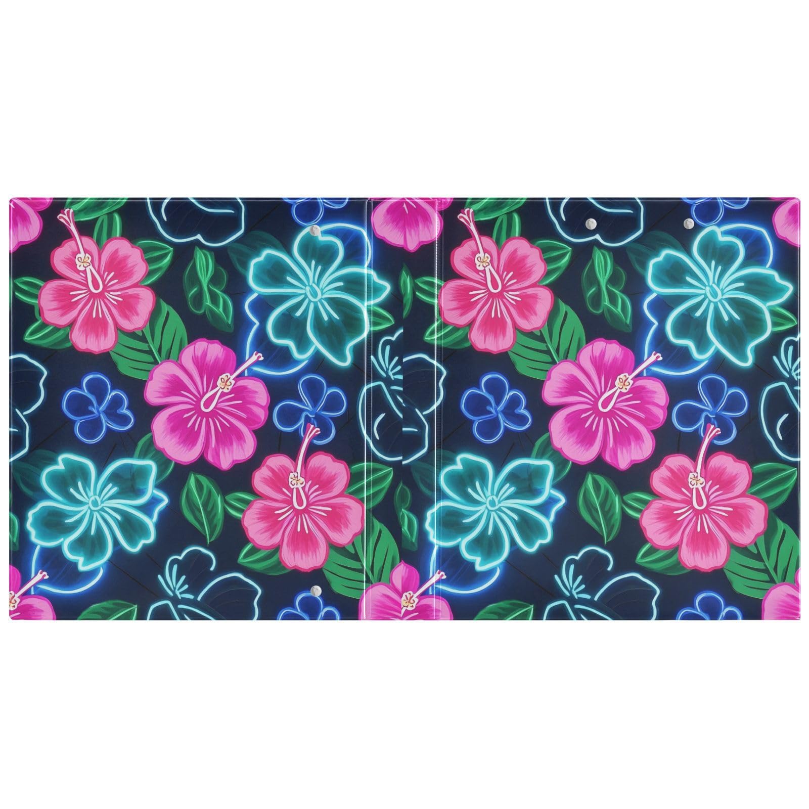 Summer Neon Hibiscus Frangipani Flower 3,8 cm Raccoglitori ad anelli a D con tasche, confezione da 2 raccoglitori estetici 200 fogli