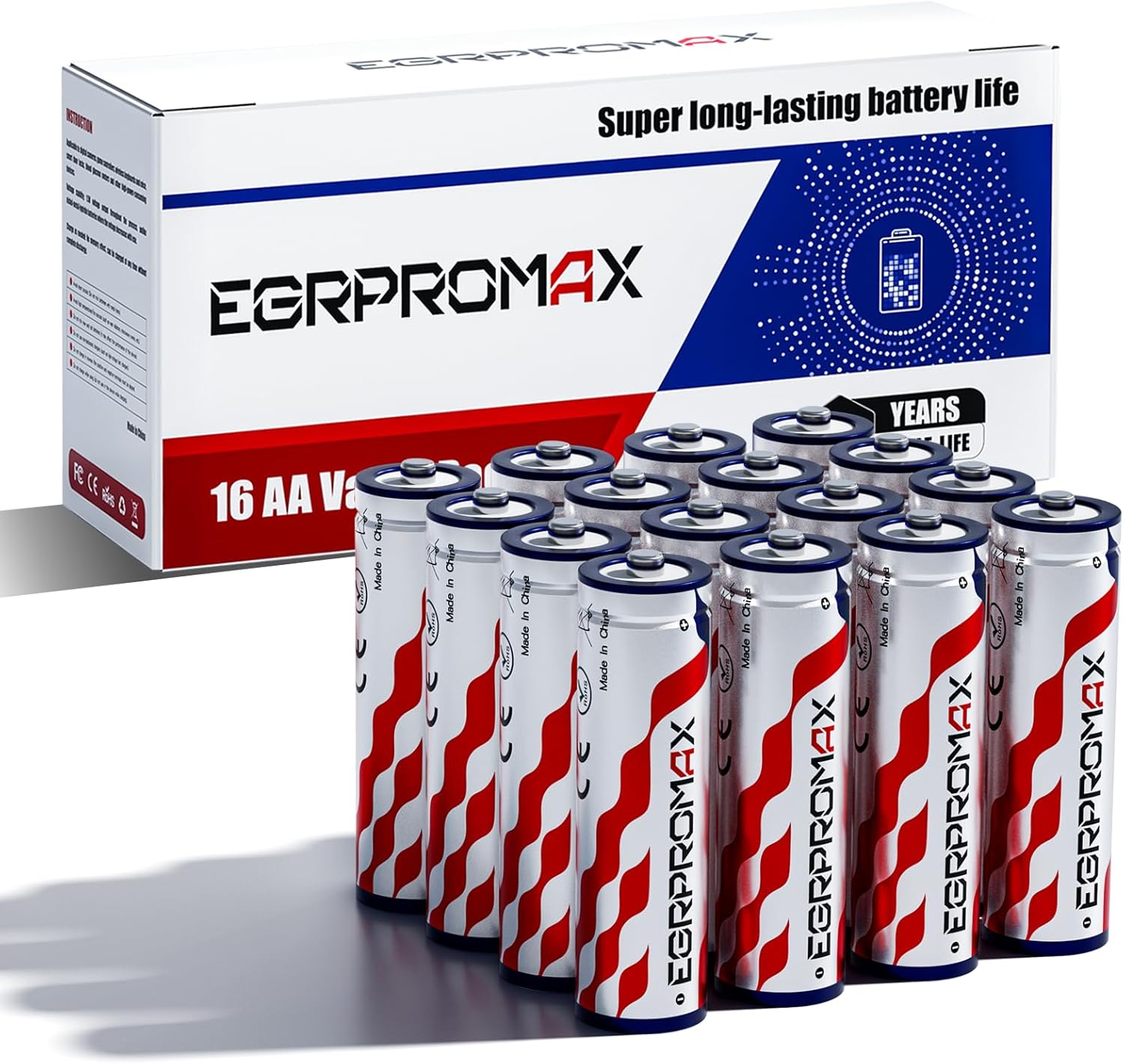 1.5V Lithium AA Rechargeable Batteries 16 Pack - 3600mWh High-Capacity Double A Battery with Constant Voltage for High-Drain Devices Like Cameras & Gaming Controllers