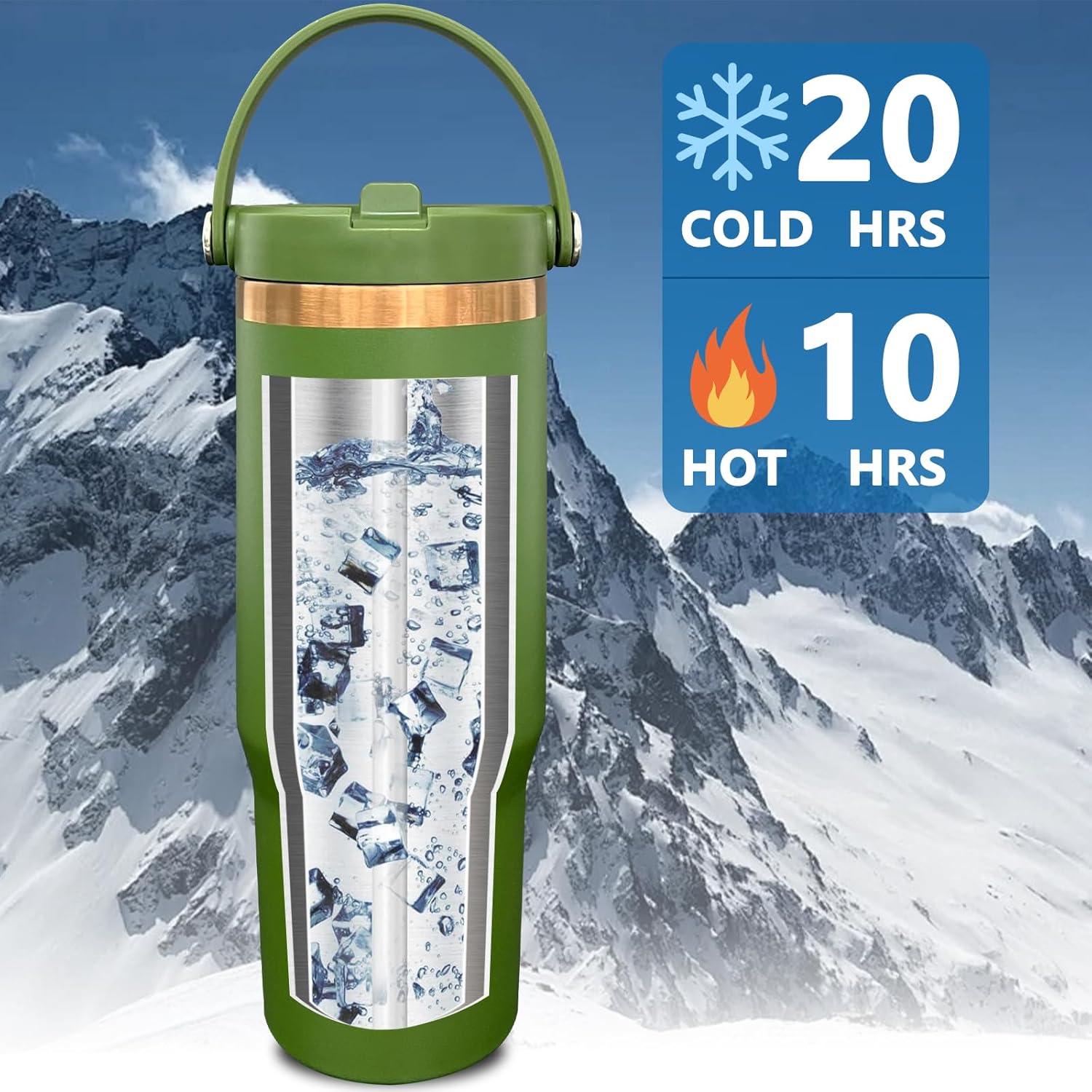 30 oz Tumbler Bulk with Handle and Straw, Vacuum Insulated Tumblers with Flip Straw and Top Handle, Leakproof Powder Coated Tumbler, Stainless Steel Travel Mug for Coffee (Army Green, 8 Pack)