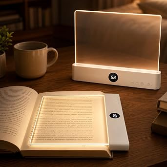 Flat Book Light for Reading, Rechargeable Transparent smart led Reading Light for Book Flat, Three-Color Adjustable with Timer, for Nighttime Bedside Reading, Travel, Study White