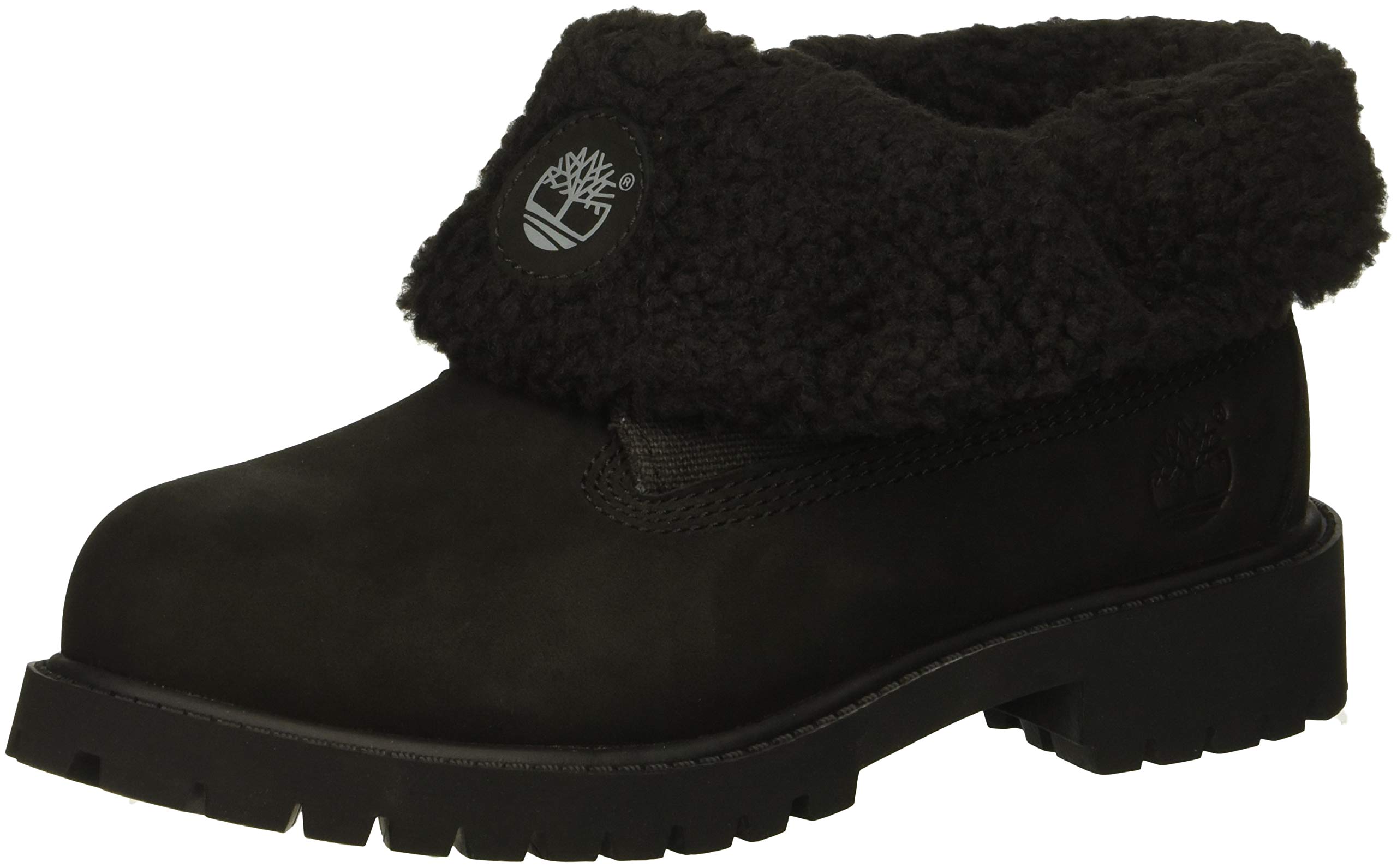 Timberland Unisex-Baby Icon Collection Roll-top with Fleece Fashion Boot, Black Nubuck, 7 Medium US Toddler