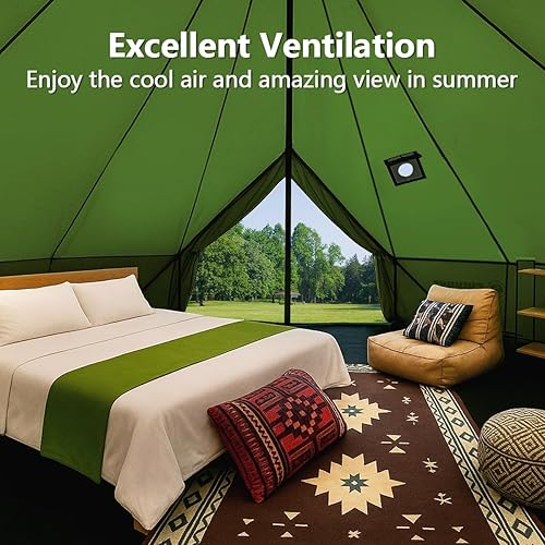 Miniatura 8 de Tienda de campaña de yurta de lona con gato de estufa, tiendas de campaña de lujo impermeables para 4 estaciones para acampar al aire libre
