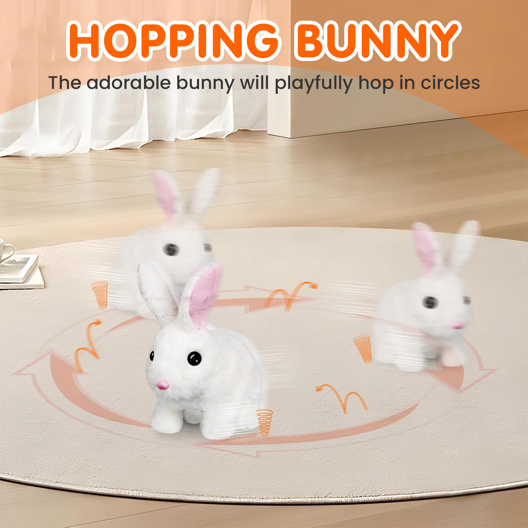 Kidology Electronic Bunny Toy for Kids | Hopping & Jumping Rabbit with Moving Ears, Nose & Tail | Soft Plush Animal Toy for 1-5 Year Olds | Interactive Walking Toy | Gift for Boys & Girls - Image 5 thumbnail