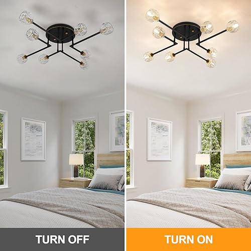 Miniatura 3 de Lámpara de techo semiempotrada negra de 8 luces modernas de cristal, accesorios de iluminación de granja, luces de techo de cristal para comedor,