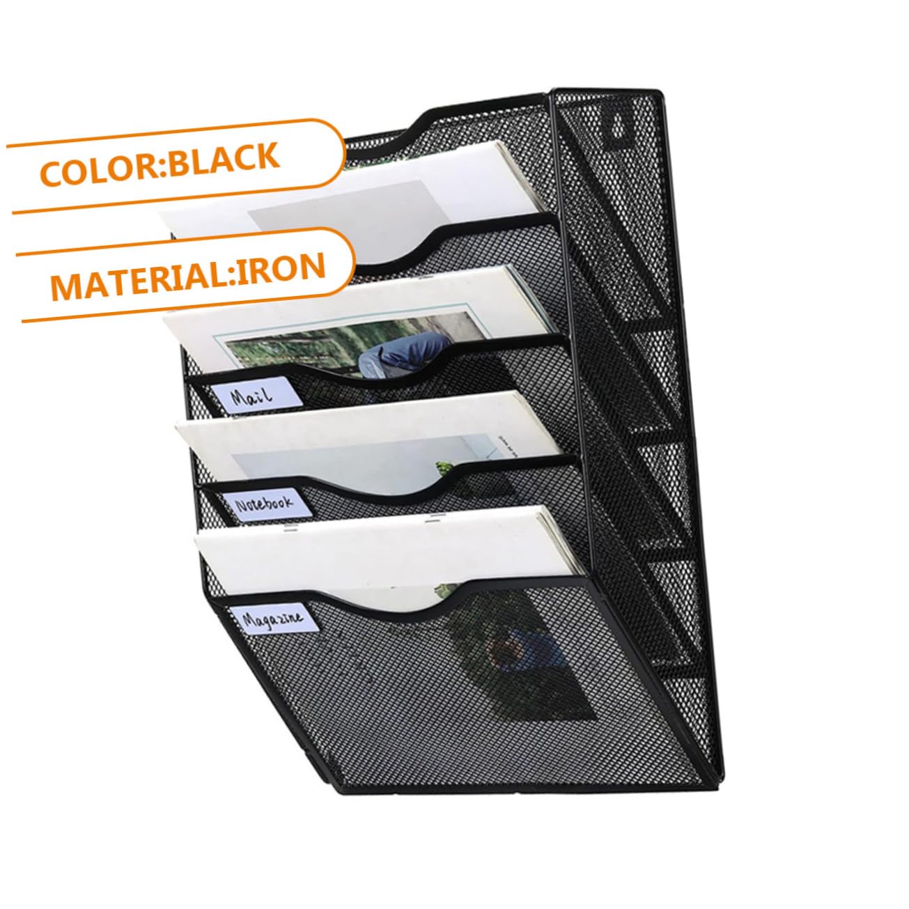 HOMSFOU Organizador de Pared de Metal Negro para y Revistas Soporte Multifuncional para Archivos Estante Colgante para Folletos y Catálogos Diseño y Resistente
