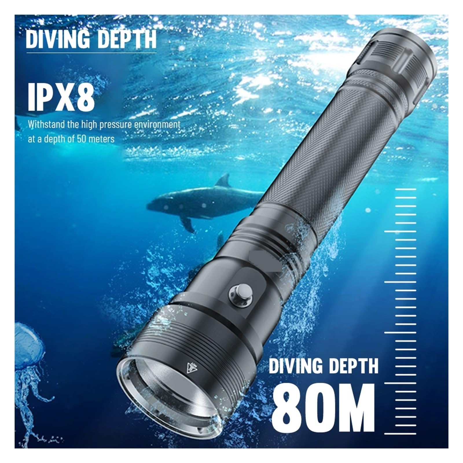 Latarka do nurkowania, DV56 80M Podwodna Latarka Do Nurkowania XHP70 LED Light Przełącznik Magnetyczny IPX8 Wodoodporna Latarnia 30W Lampa Zasilająca do sportów podwodnych(No battery)
