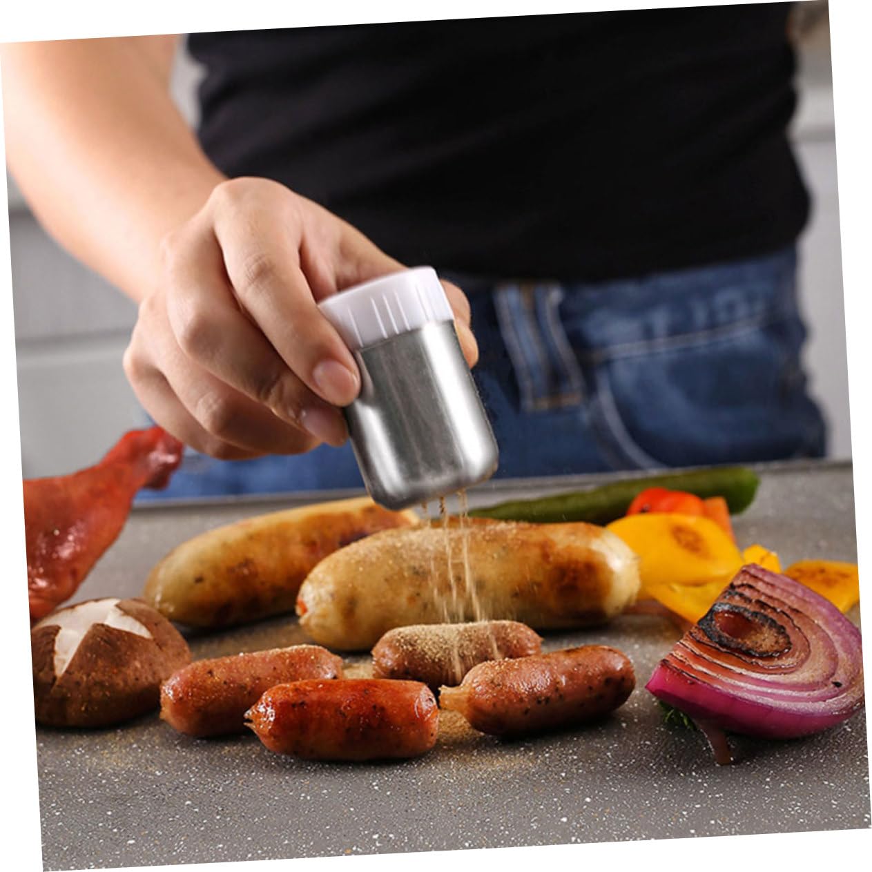 DECHOUS Set di Accessori per Barbecue in Metallo Inossidabile, Pressa per Carne Accessori per Cucinare Esterno, Kit Bbq Spazzola, Cucchiaio e Bottiglia per Spezie