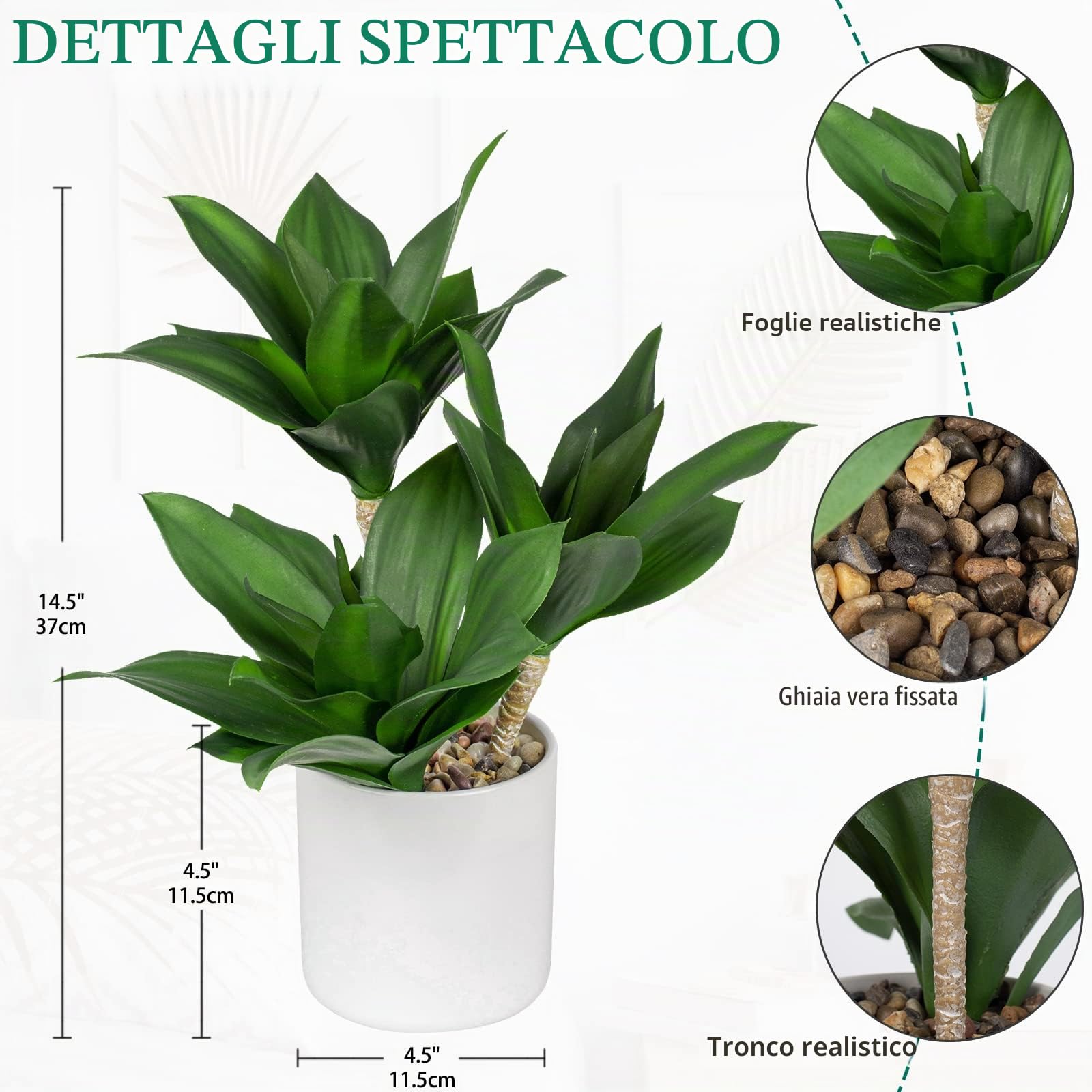 37cm Grandi piante grasse artificiali in vaso, 3 pezzi di agave in vaso, piante grasse artificiali in vaso, decorazione di piante grasse in vaso aloe yucca vera per casa, ufficio, cucina