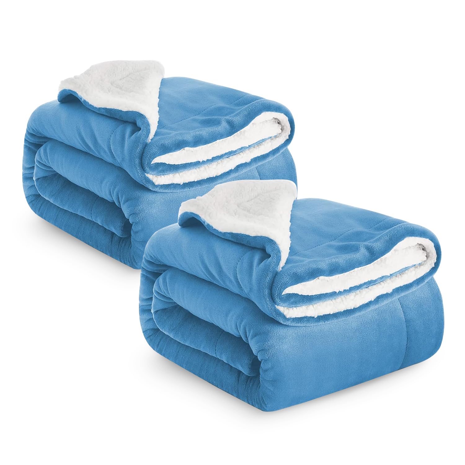 Ir Imperial Rooms Blue Sherpa Fleece Blanket 2 Pack Bed Throws Blankets For Sofas Soft Fluffy Thick Blanket Reversible Microfiber Throw (, King (230 X 270 Cm))
