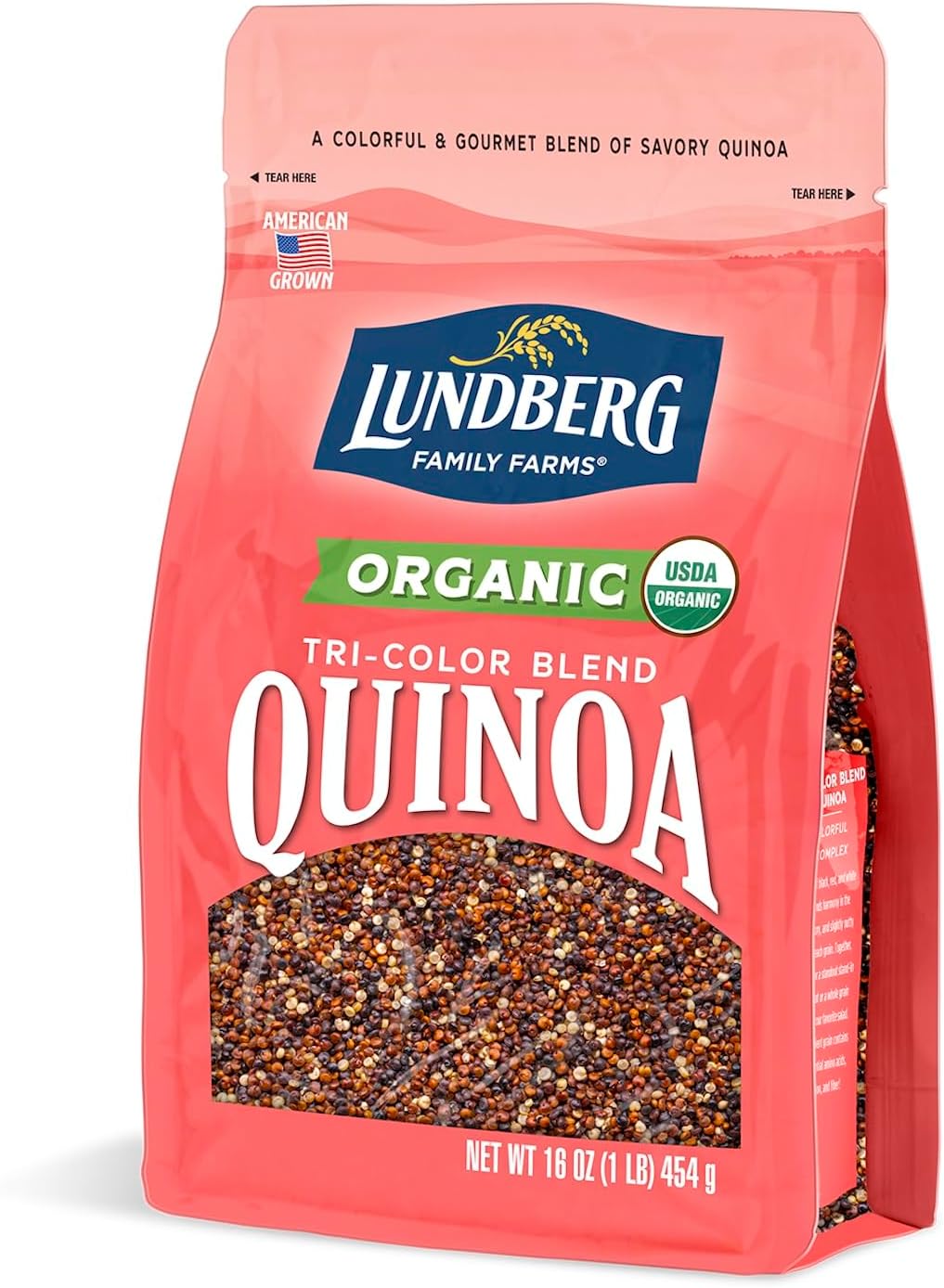 Lundberg Family Farms - Organic Quinoa Tri-Color Blend, Blend of White, Black & Red Quinoa, 9 Essential Amino Acids, Non-GMO, Gluten-Free, USDA Certified Organic, Vegan, Kosher (16 oz)