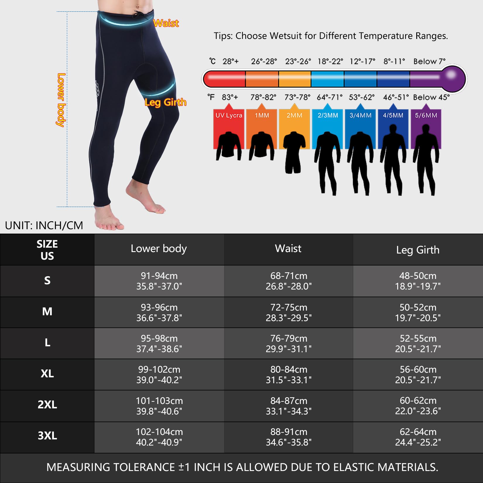 Combinaison Pantalon en néoprène 3mm Pantalon Thermique de plongée avec Taille Haute pour Adulte Femme Homme – PAWHITS