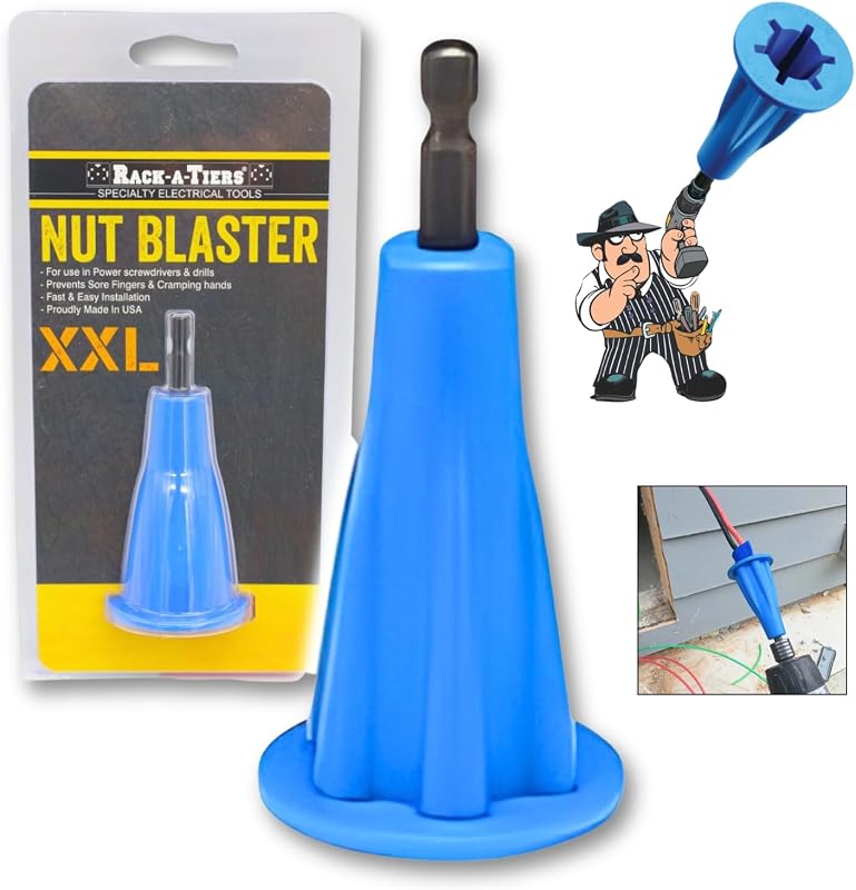 Rack-A-Tiers Nut Blaster (XXL 7/8" Opening) - Universal Wire Nut Twister, Wire Twisting Tool, Wire Nut Driver, Wire Connector Drill Attachment, Wire Twister, with 1/4″ Hex Shank (72102)