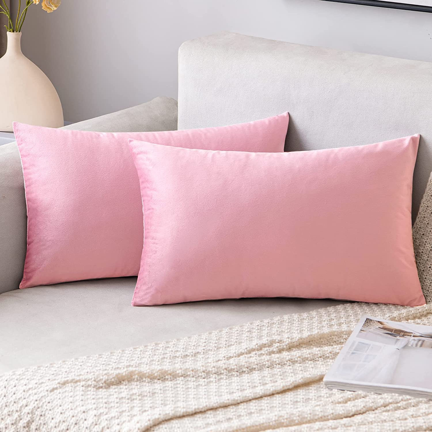 Vinayaka Fab Pack of 2, Holland Velvet Soft Solid Decorative RectangleThrow Pillow Covers Set Cushion Case for Sofa Bedroom Car 12 x 18 Inch (Grey) (B0BCFBG2CF) Amazon Price History, Amazon Price Tracker