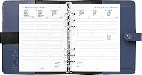Miniatura 6 de Filofax The Original Organizador, tamaño A5, azul medianoche, cuero, seis anillos, calendario semanal para ver, multilingüe, 2024 (C022661-24)