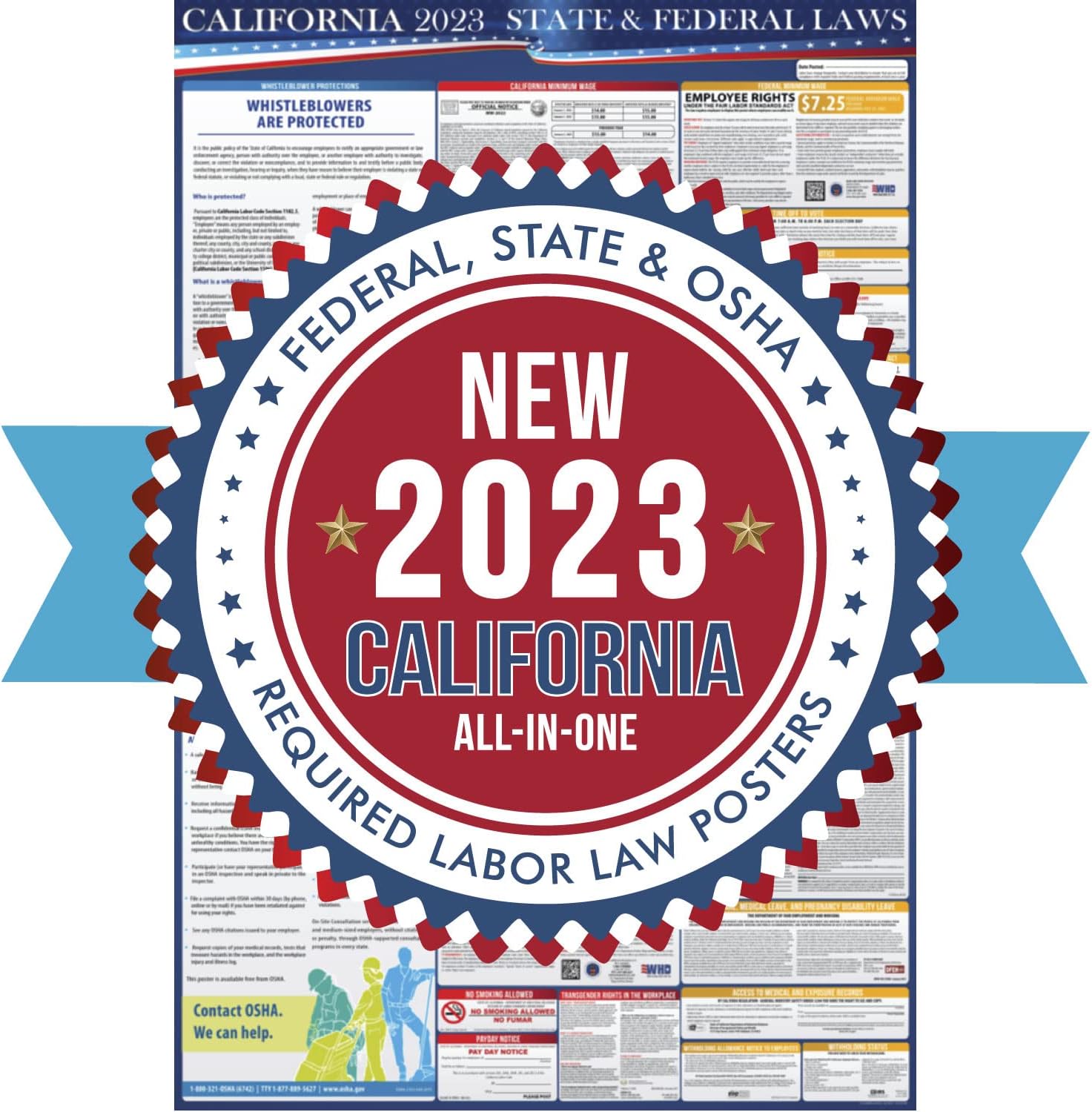COMPLIANCE AUDIT CENTER 2023 California State and Federal Labor Laws Poster - OSHA Workplace Compliant 24" x 36" - All in One Required Posting - Laminated