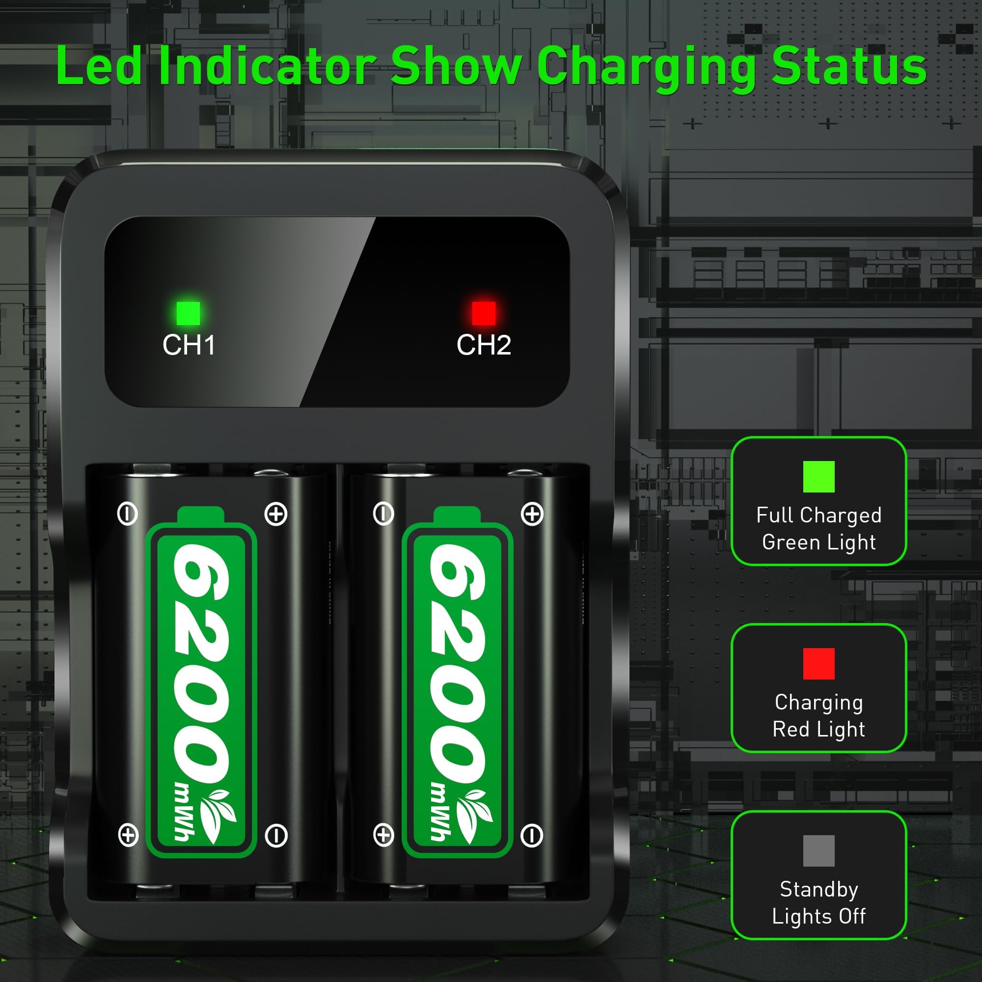 Batteria Ricaricabile per Xbox One X/S,2x6200mWh Batteria Ricaricabile con indicazione LED, Compatibile con Xbox Series X/S, Xbox One S/X/Elite